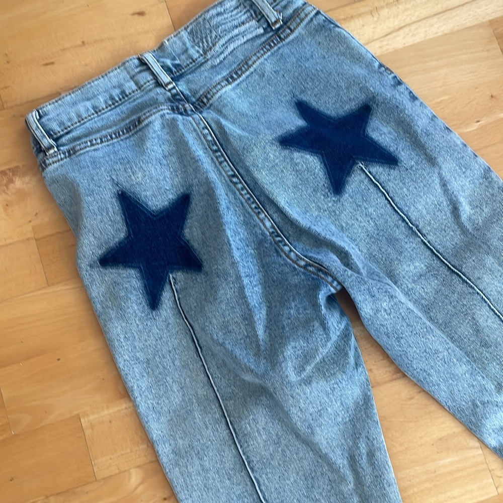 Revice denim star bottom straight leg jeans with rips